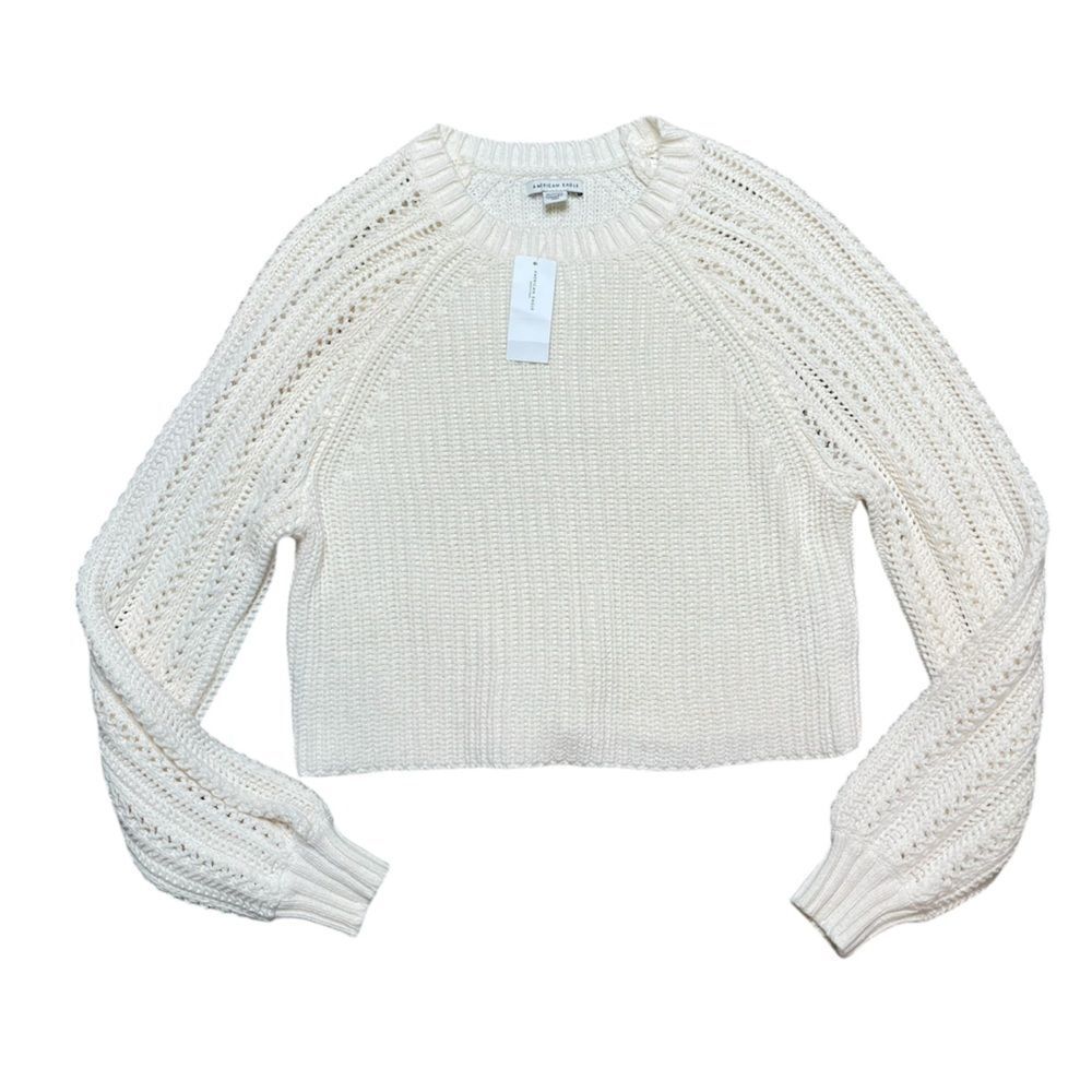NWT AMERICAN EAGLE Cropped Knit Pullover Cream Size XS